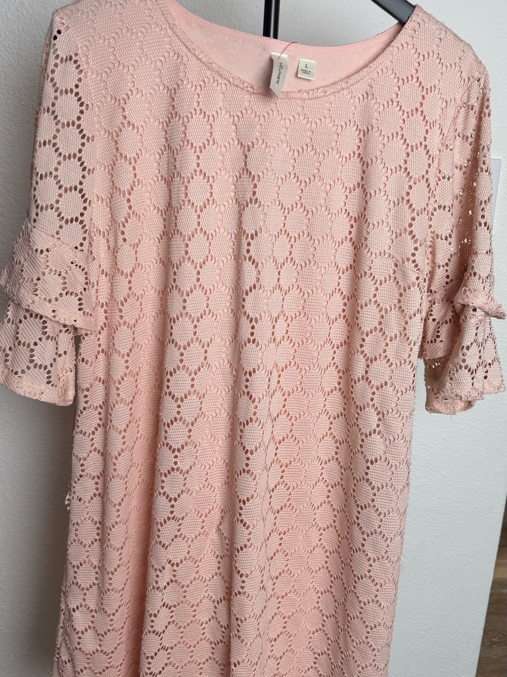 Light Pink Crochet Lace Women’s Mini Dress - Comfort size Large New with Tags